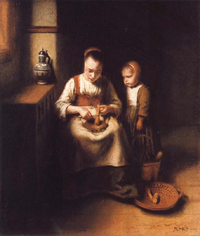 Nicolas Maes A Woman Scraping Parsnips,with a Child Standing by Her Sweden oil painting art